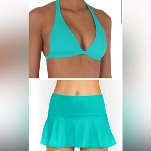 S & M Skirt With Attached Bottom & top Sea Green Solid Pualani Bikini Beachwear